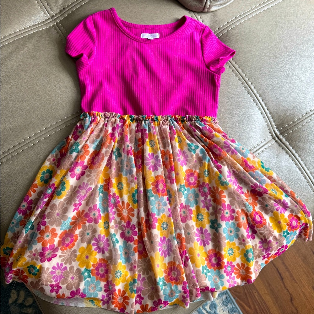 Vibrant Pink and Floral Kids Dress